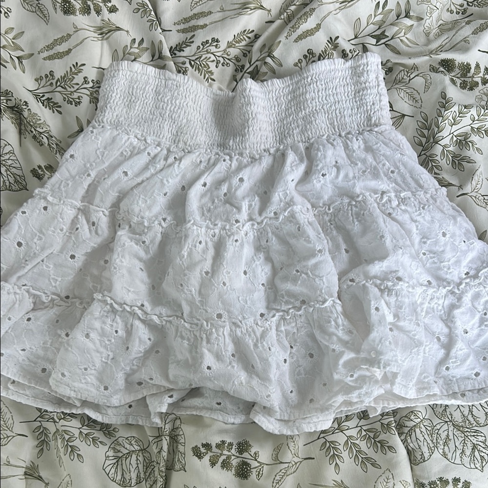 American Eagle Outfitters White Smocked Bubble Mini Skirt